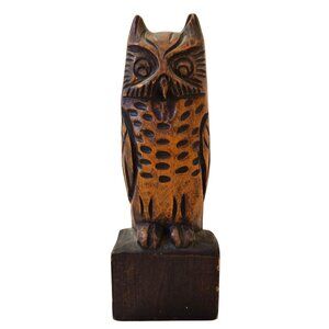 Vintage  1973 Hand-Carved  Signed Boggis Wooden Owl Figure Wood Art Sculpture
